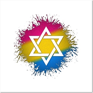 Paint Splatter Pansexual Pride Flag Star of David Symbol Posters and Art